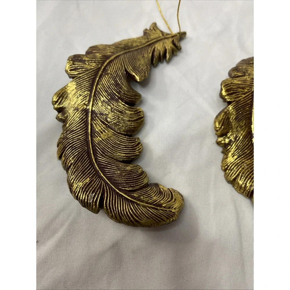 Set Of 2 Gold‎ Toned Leaf Ornaments